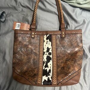 BNWT Justin Boots leather cow print western tote shopper bag